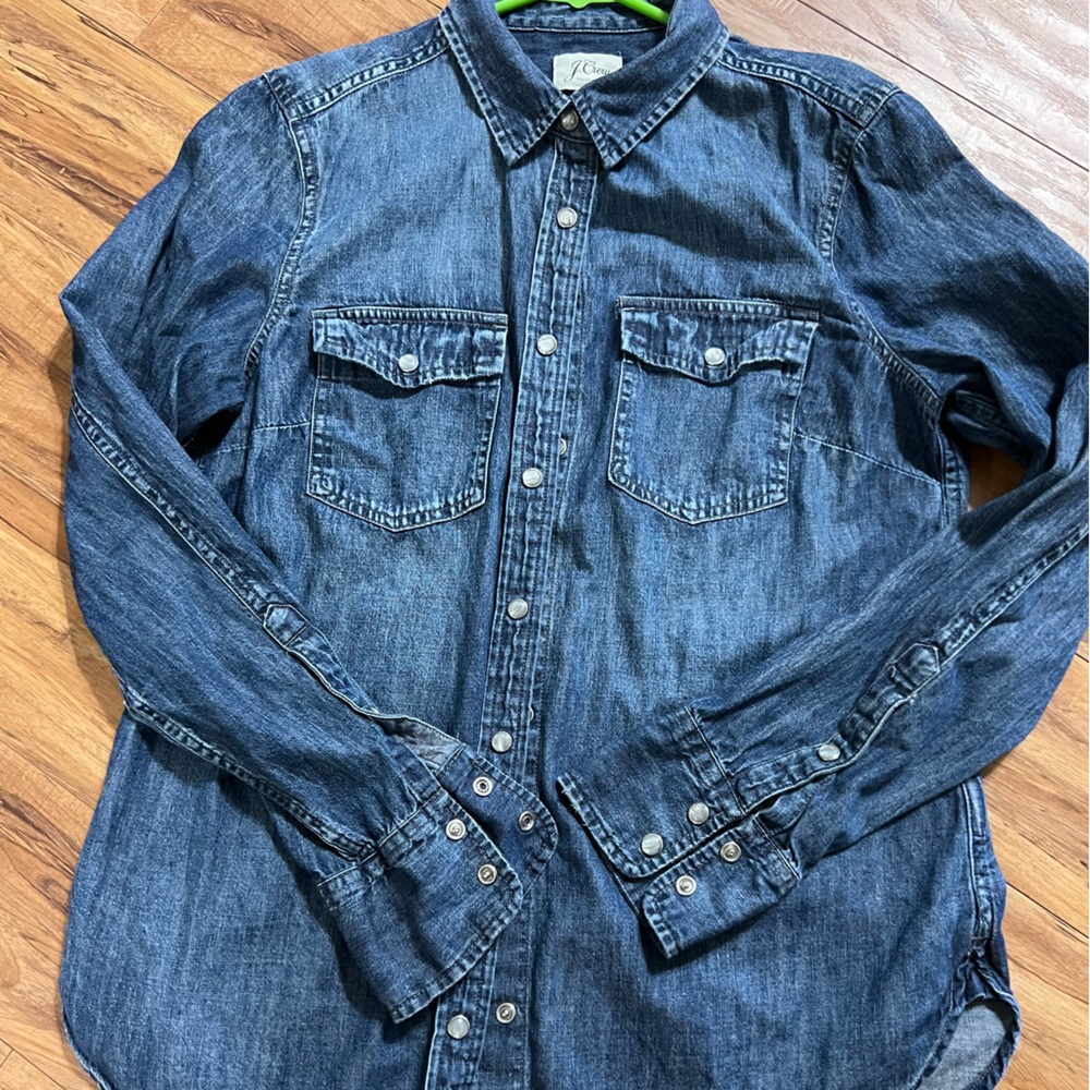 J. Crew Denim Button-Down Shirt in Indigo Blue